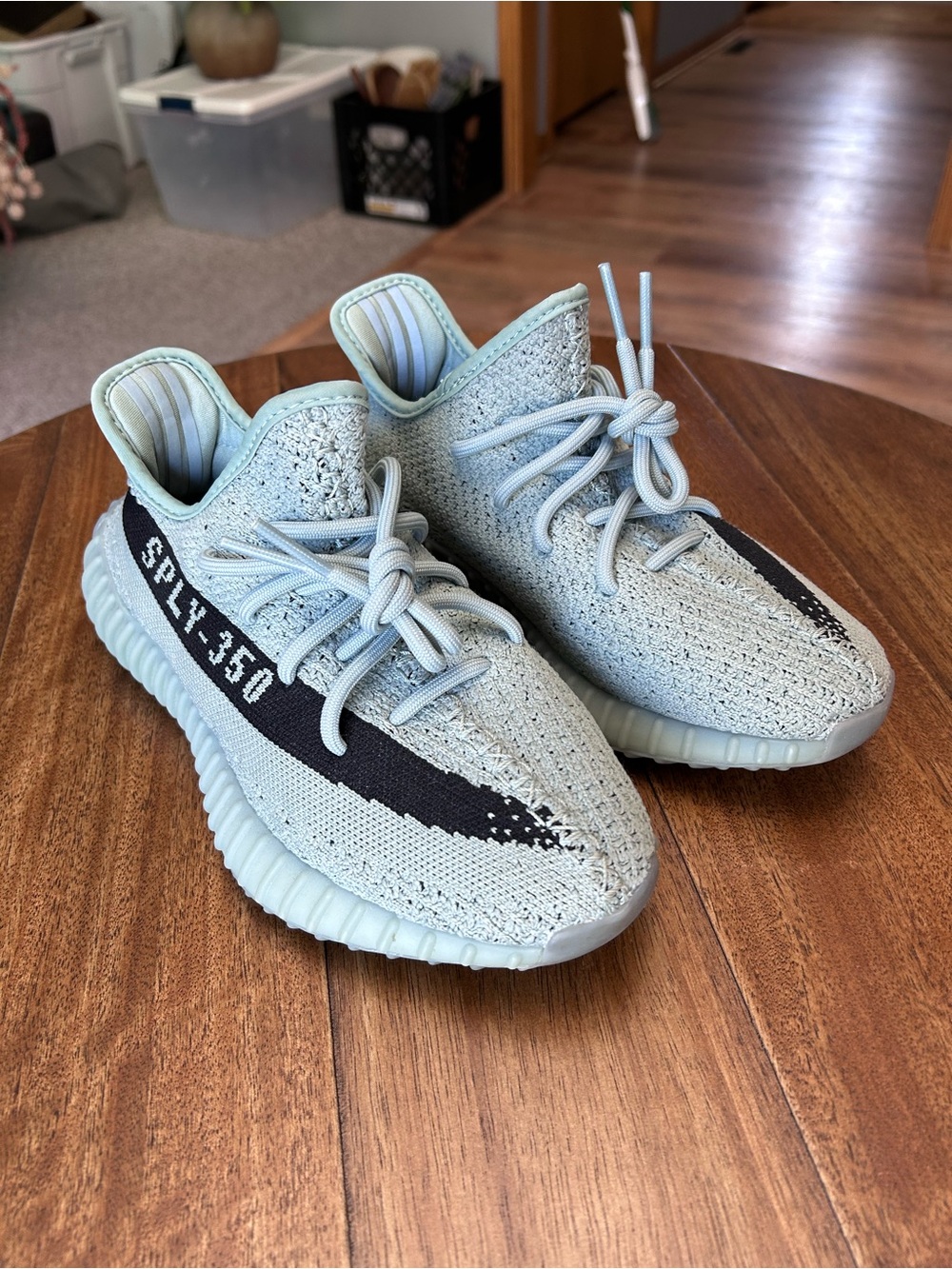 Men’s Light Blue Knit Adidas/Yeezy Boost 350 V2 ‘Salt’ Athletic Sneakers